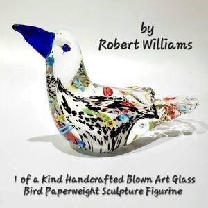 7" Robert Williams Murano Style Millefiori Art Glass Bird Sculpture Paperweight